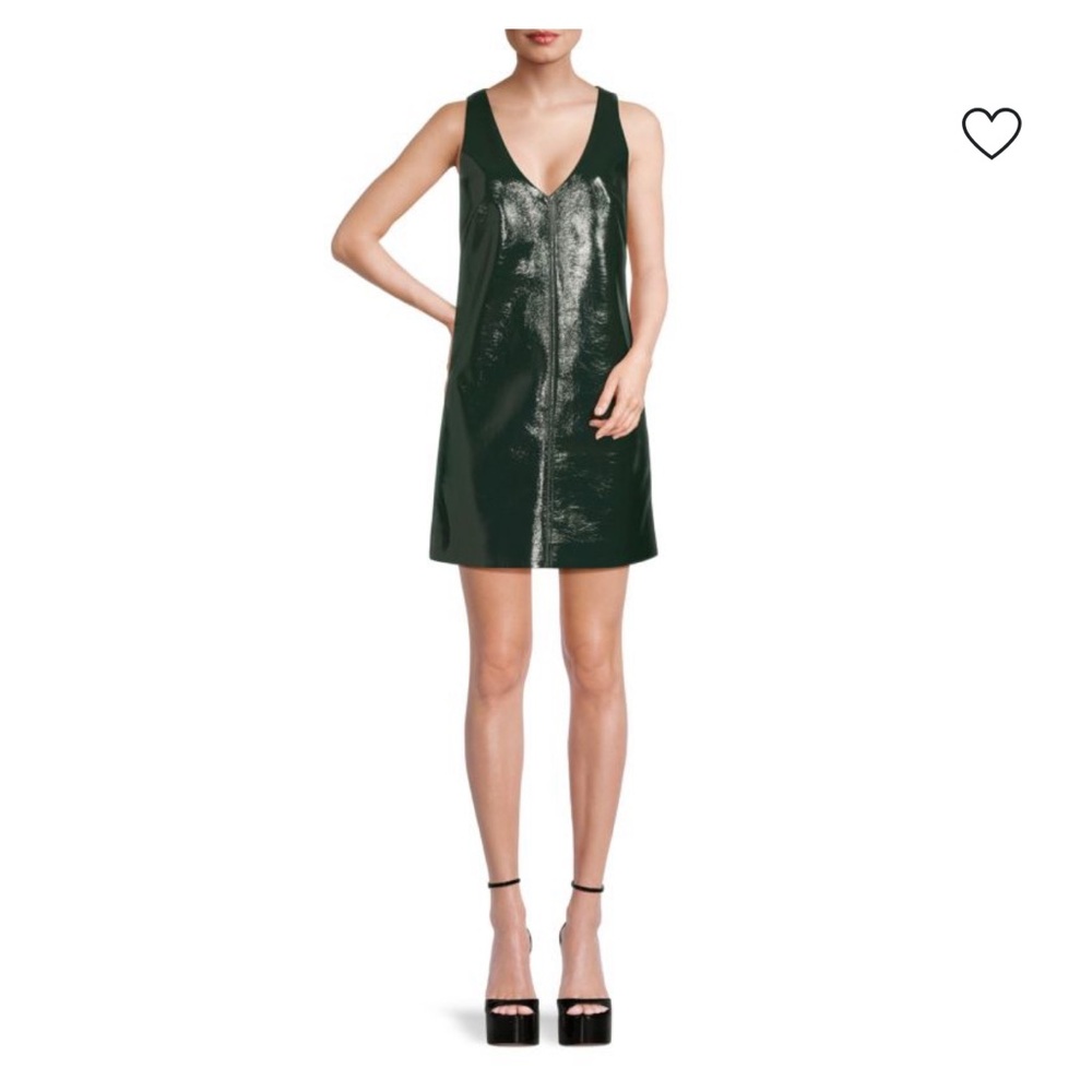 Proenza Schouler Pine Vinyl V Neck Mini Dress. NWT. Pristine.